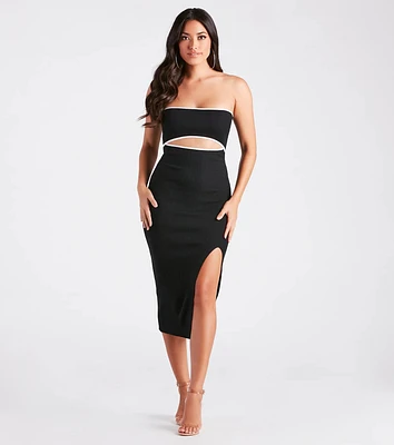Leaving Impressions Strapless Ribbed Knit Midi Dress