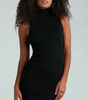 Knit Talks Mock Neck Sleeveless Sweater Dress
