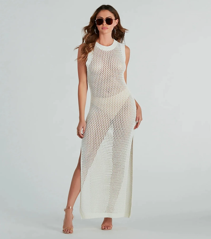 Resort Paradise Crochet Open Back Maxi Dress