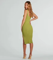 Strut And Snap Ribbed Knit Midi Dress