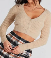 Feeling Cozy Eyelash Knit Cropped Cardigan