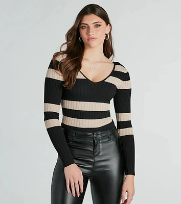 Perfect Reasons V-Neck Striped Sweater Top