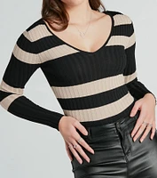 Perfect Reasons V-Neck Striped Sweater Top