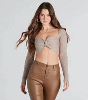 Looking Cute Twist-Front Cropped Sweater