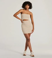 A Daze Strapless Cutout Striped Knit Mini Dress