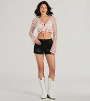 Total Trend Long Sleeve Checker Crochet Sweater