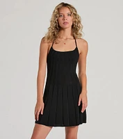Radiant Cutie Halter Rib Knit Skater Mini Dress