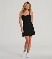 Radiant Cutie Halter Rib Knit Skater Mini Dress