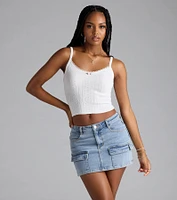 Cutesy Casual Rosette Lace Knit Cami Top
