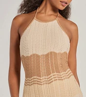 Stylish Striped Halter Crochet Midi Dress