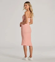 Perfectly Stylish Sleeveless Ribbed Knit Midi Dress