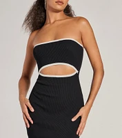 Leaving Impressions Strapless Ribbed Knit Midi Dress