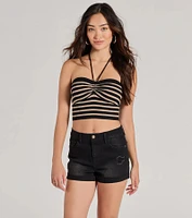 Trendy Stripes Halter Rib Knit Crop Top