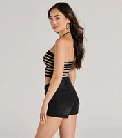 Trendy Stripes Halter Rib Knit Crop Top