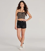 Trendy Stripes Halter Rib Knit Crop Top