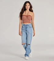 Trendy Stripes Halter Rib Knit Crop Top