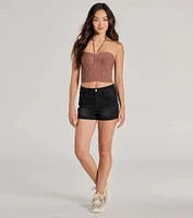 Stylish Basic Halter Rib Knit Crop Top