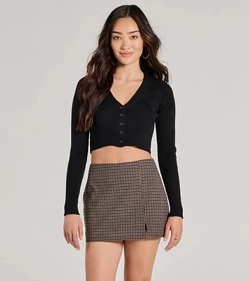 Darling Layer V-Neck Button Crop Cardigan
