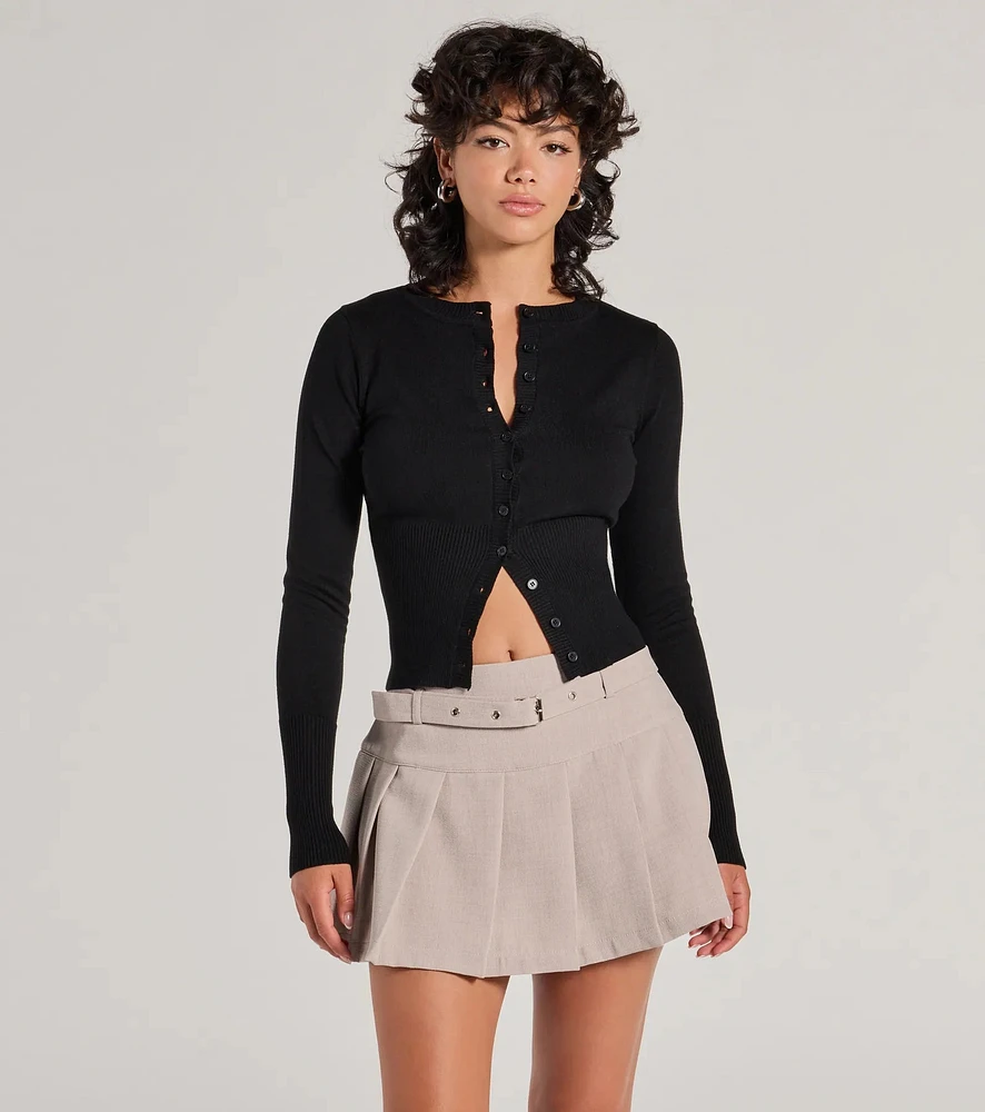 Chic Staple Crew Neck Cropped Knit Cardigan