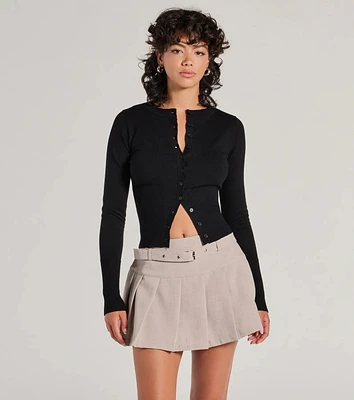 Chic Staple Crew Neck Cropped Knit Cardigan
