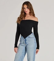 Trendy Textures Ribbed Knit Off-The-Shoulder Top