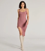 Toasty Sweetheart V-Neck Bodycon Knit Midi Dress