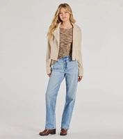 Trendy Impression Asymmetrical Bell Sleeve Knit Top