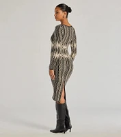 Trendy Look Abstract Striped Knit Midi Sweater Dress