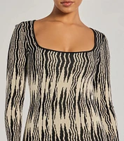 Trendy Look Abstract Striped Knit Midi Sweater Dress