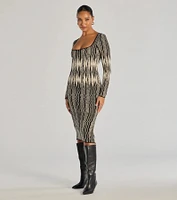 Trendy Look Abstract Striped Knit Midi Sweater Dress