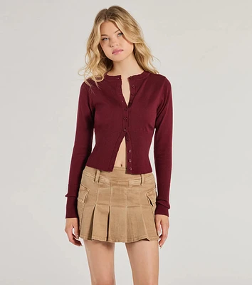 Chic Staple Crew Neck Cropped Knit Cardigan