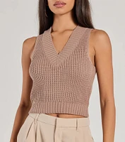 Preppy Babe V-Neck Cropped Sweater Vest