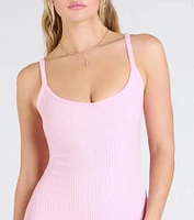 Toasty Sweetheart V-Neck Bodycon Knit Midi Dress