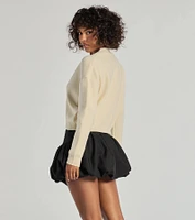 Floral Charm Cropped Cardigan Knit Sweater