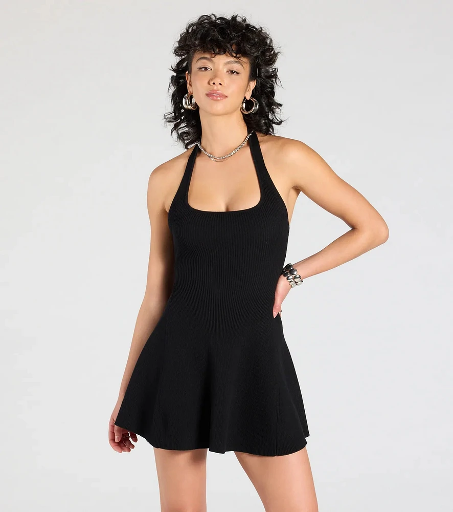 The Cards Halter Skater Mini Dress
