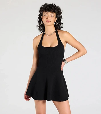 The Cards Halter Skater Mini Dress