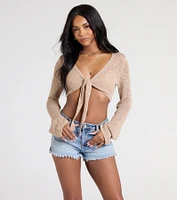 Under The Sun Long Sleeve Tie-Front Crop Top