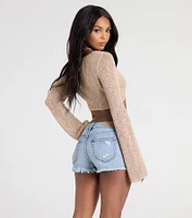 Under The Sun Long Sleeve Tie-Front Crop Top