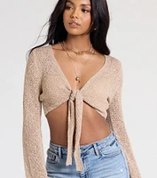 Under The Sun Long Sleeve Tie-Front Crop Top