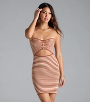 Easily Stunning Strapless Cutout Striped Mini Dress