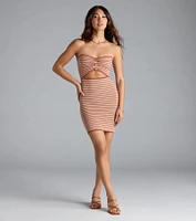 Easily Stunning Strapless Cutout Striped Mini Dress