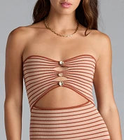 Easily Stunning Strapless Cutout Striped Mini Dress