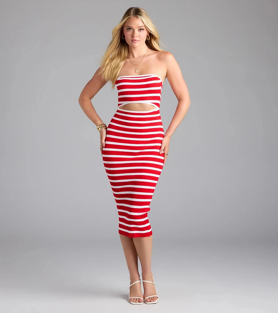 Exceptional Cutie Striped Cutout Midi Dress
