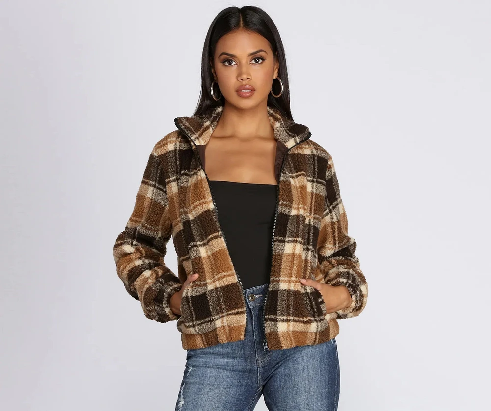 Pretty Plaid Faux Fur Jacket