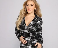 Preppy Plaid Belted Coat