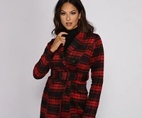 Preppy Plaid Belted Coat