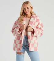 Cute Checkered Faux Sherpa Jacket