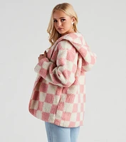 Cute Checkered Faux Sherpa Jacket