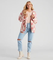 Cute Checkered Faux Sherpa Jacket