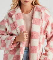 Cute Checkered Faux Sherpa Jacket